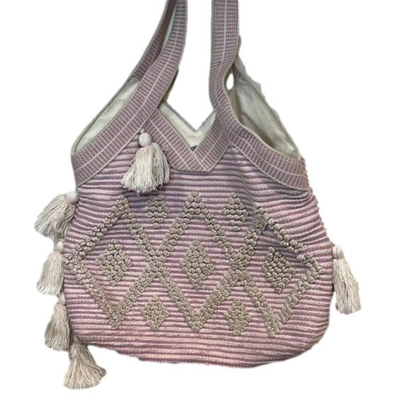 𝅺CLOTH Hobo Tote Bag with fringe and woven fabric - Picture 5 of 10